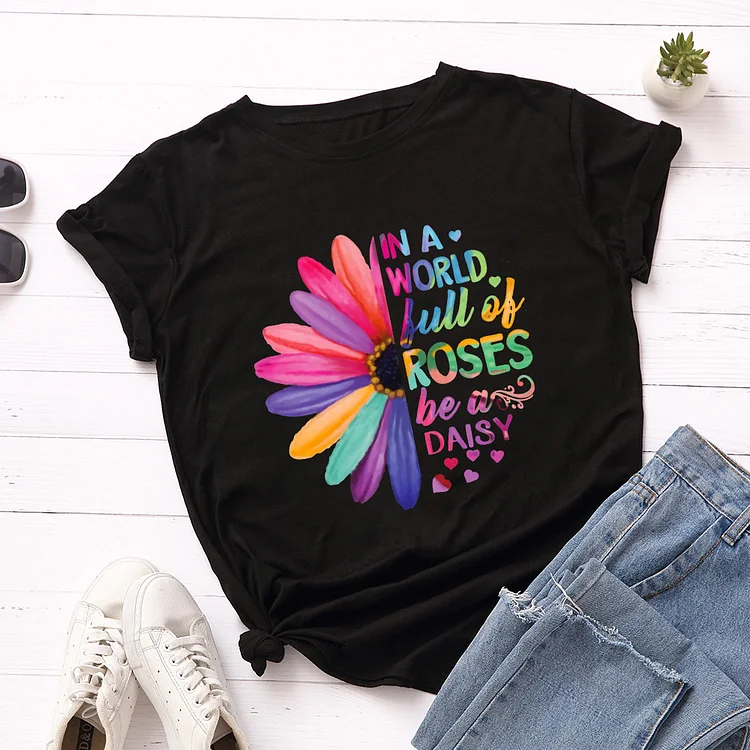 Casual Colorful Sunflower Print T-Shirt
