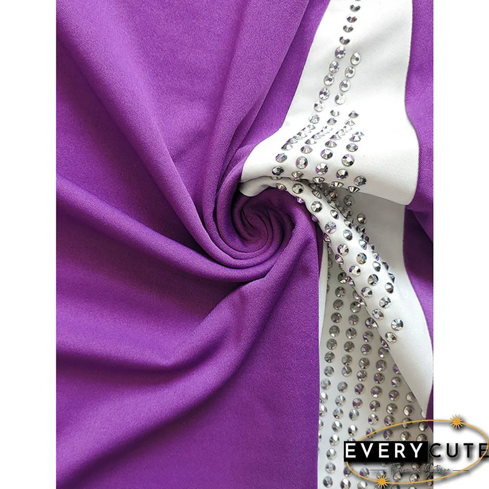 Purple Spliced White Rhinestone Sleeveless Plus Size Dress