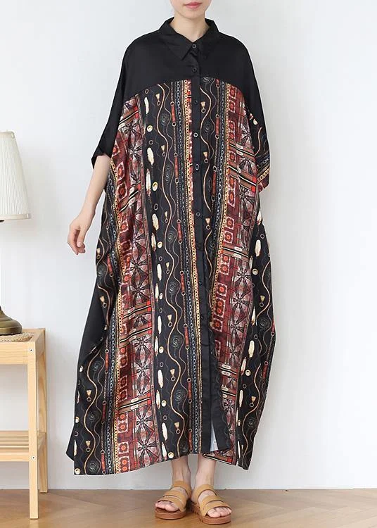 Vintage Chocolate Print Peter Pan Collar Button Party Summer Chiffon Dress