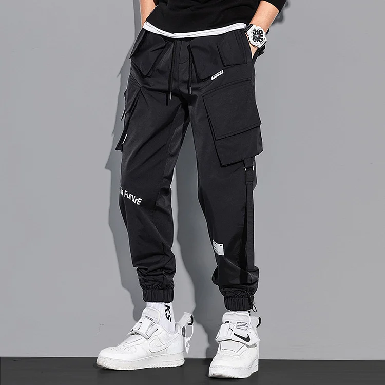 Mingyejia Black Casual Cargo Pants Men's Reflective Korean Harem Pants Trend Loose Trousers Men Fashion Streetwear Techwear Male Pantalon