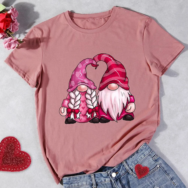 Valentine Gnomes Round Neck T-shirt-Annaletters