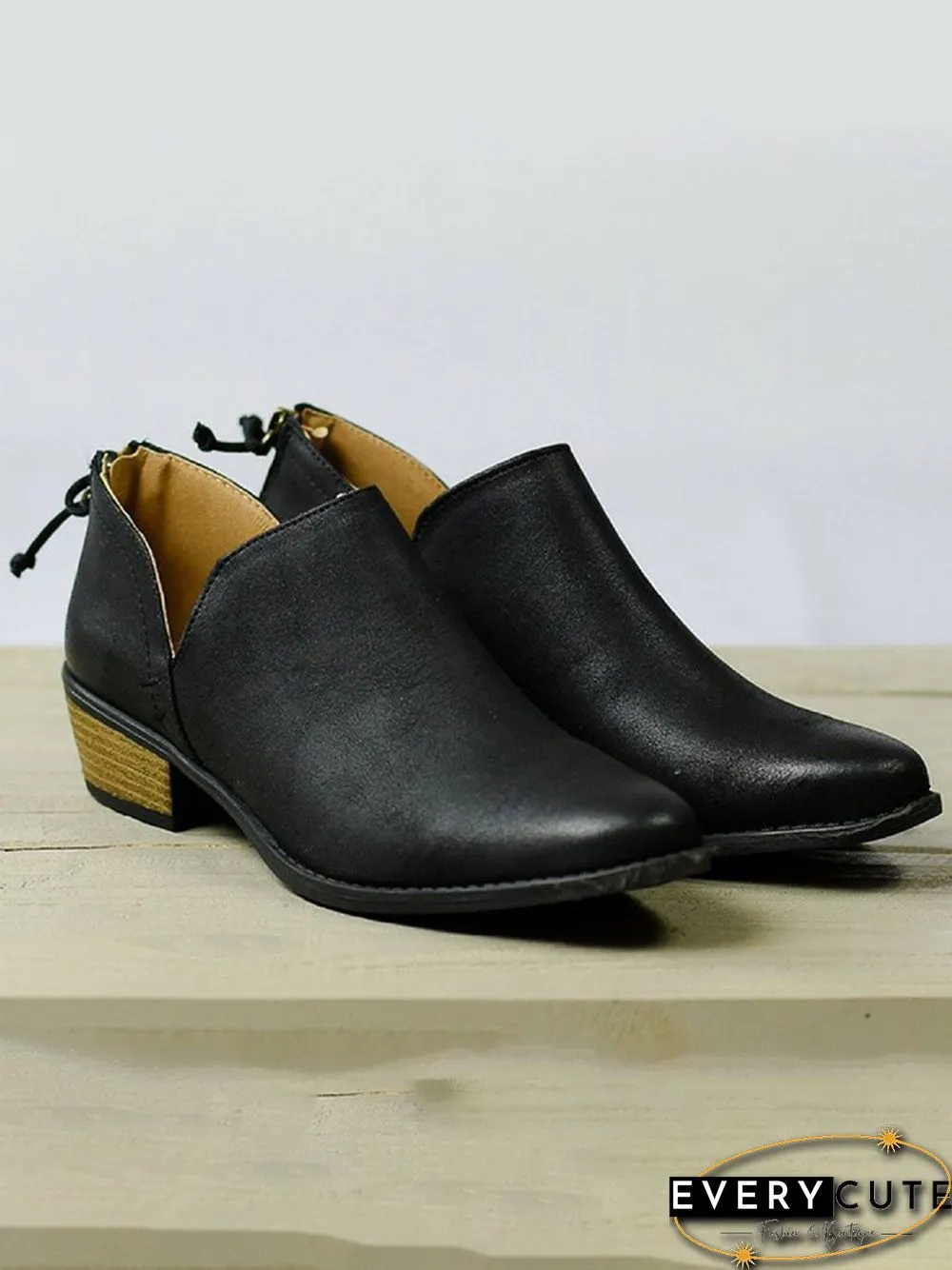 Pu Chunky Heel Zipper Pumps