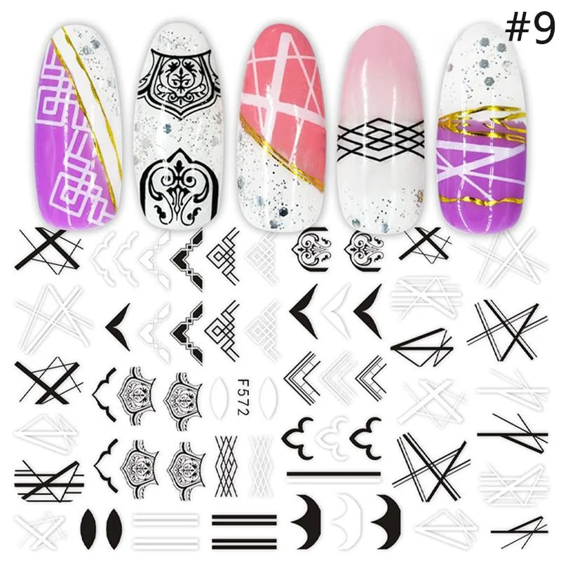 1 Sheet 3D Butterfly Nail Sticker Black Lines Flower Colorful Nail Transfer Foil Sliders Leaf Tree Summer Nail Art Decoration-Nail Inspo