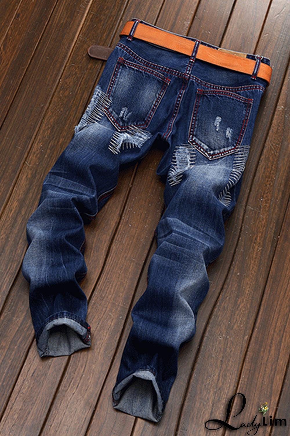 Blue Street Patchwork Tassel Ripped Make Old Bottoms