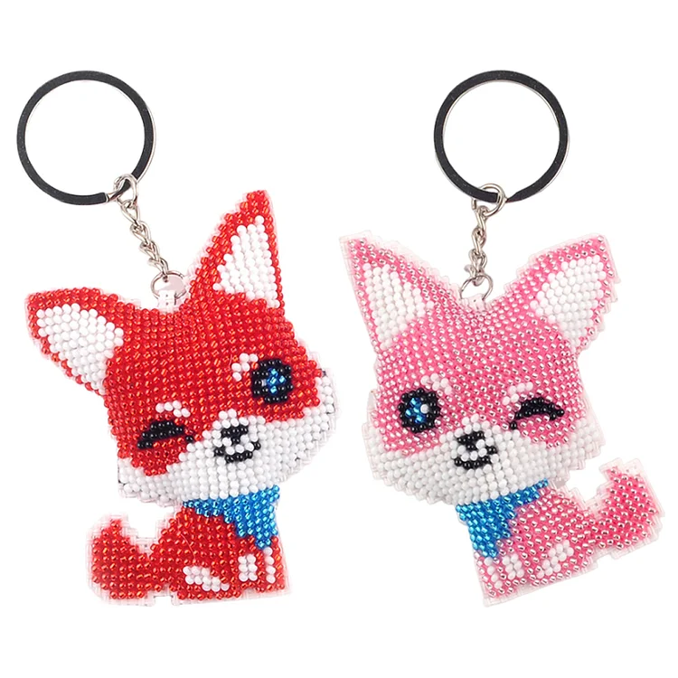 2Pcs Animal Bead Cross Stitch Keychain Kit Mosaic Beads Embroidery Keyrings Art