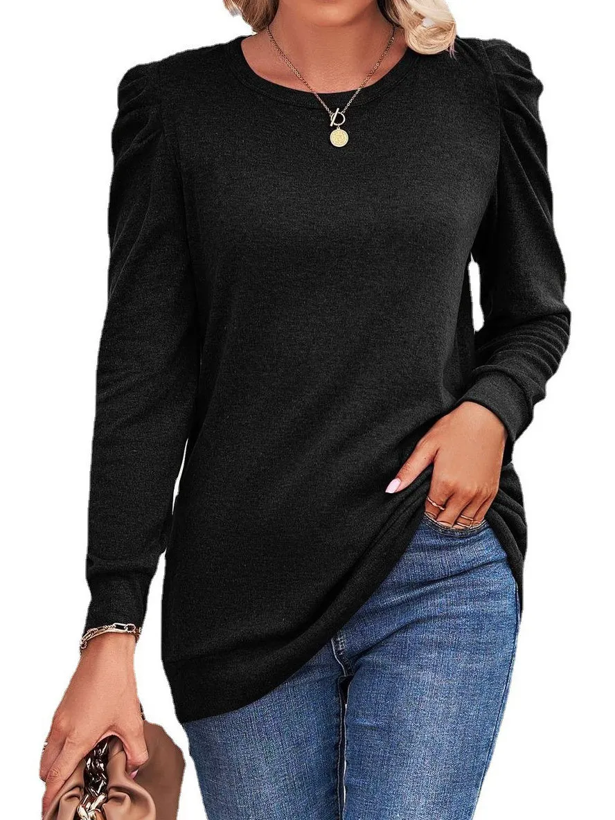Women's Solid Color Scoop Neck Long Sleeve Top