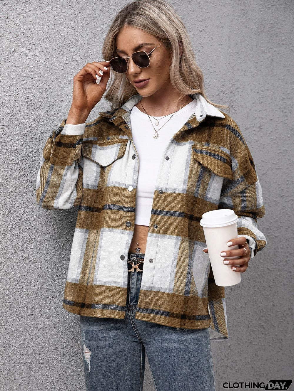 Plaid Long Sleeve Shirt Jacket