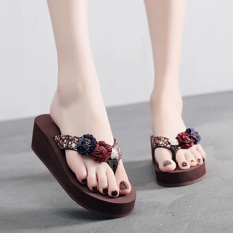 5Cm High Heel Women's Summer Fashion Summer New Non-slip Ladies Flip Flops Korean Beach Shoes Sandals and Slippers flat sandals