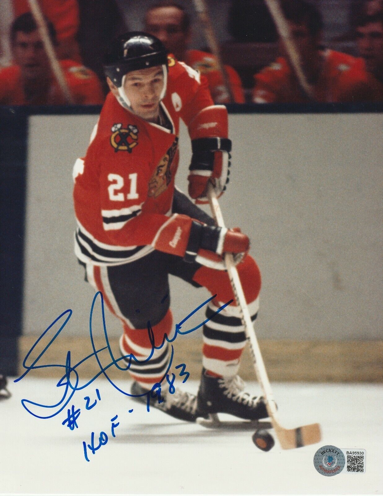 STAN MIKITA Signed Chicago BLACKHAWKS 8x10 Photo Poster painting w/ Beckett COA & HOF Inscrip