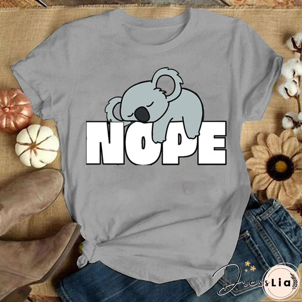 Cool Koala Nope Print T-shirt For Women Summer Fashion Casual T-shirts Short Sleeve Creative Personalized Tops