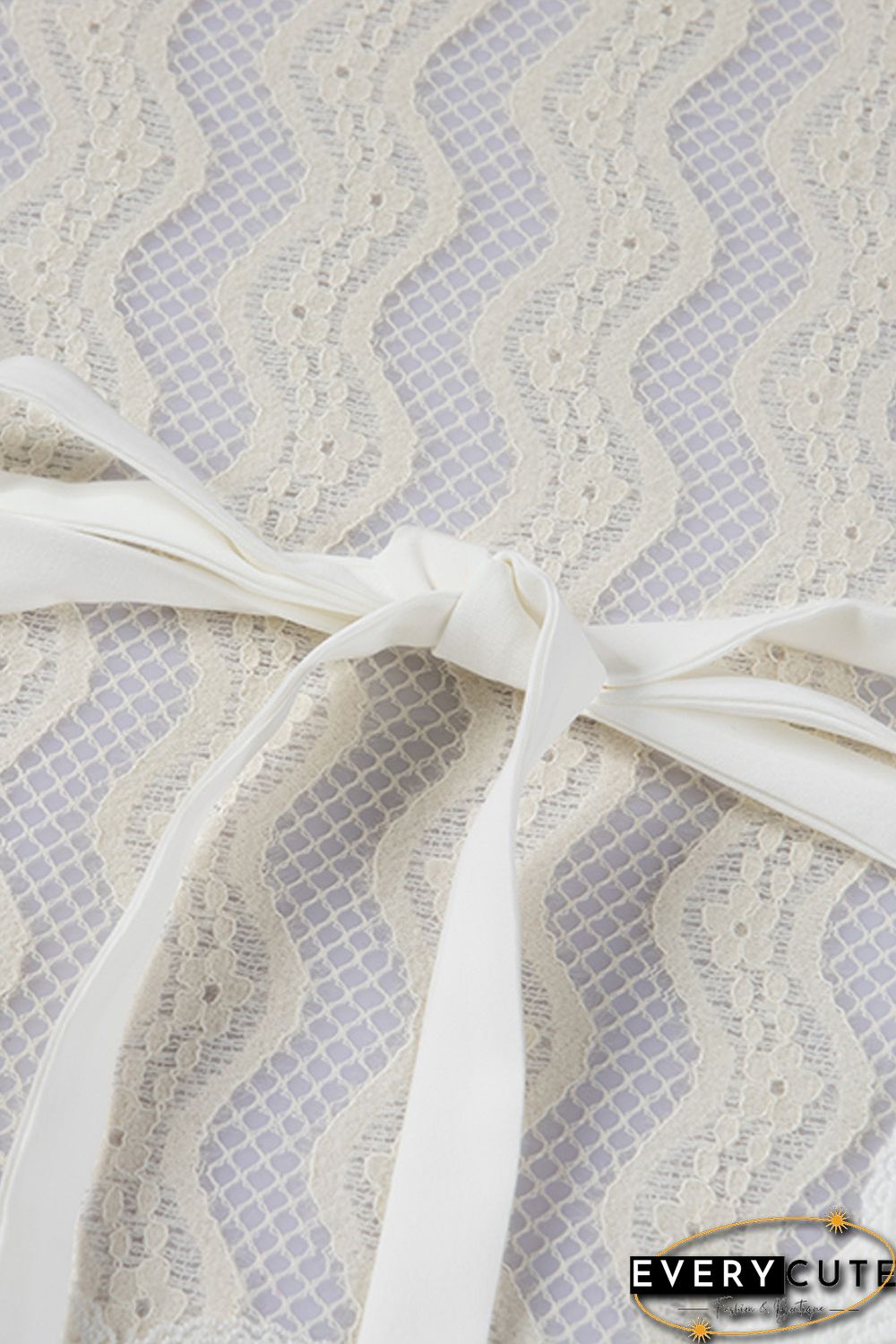 White Lace Patchwork Lace-up Backless V Neck Blouse