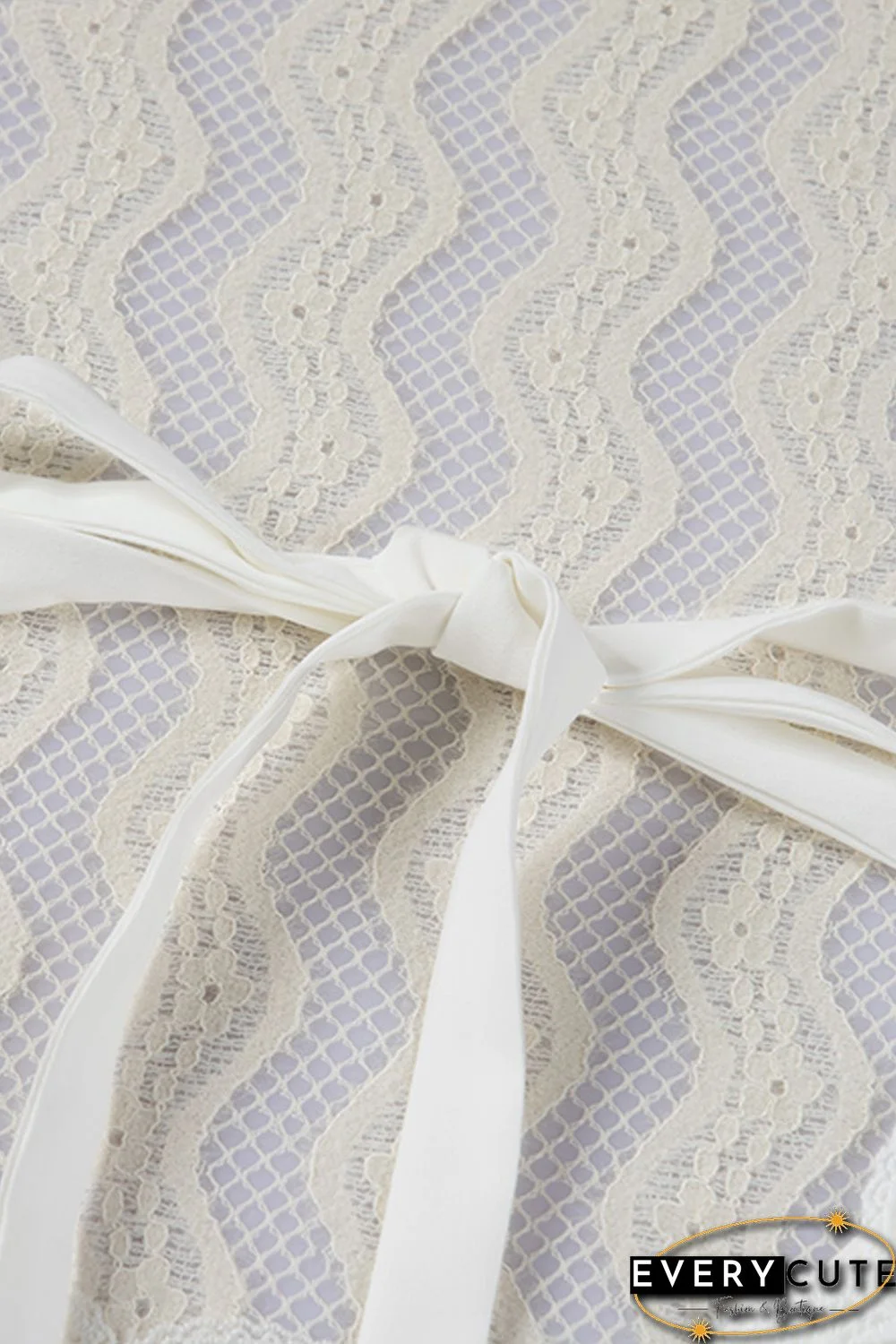 White Lace Patchwork Lace-up Backless V Neck Blouse