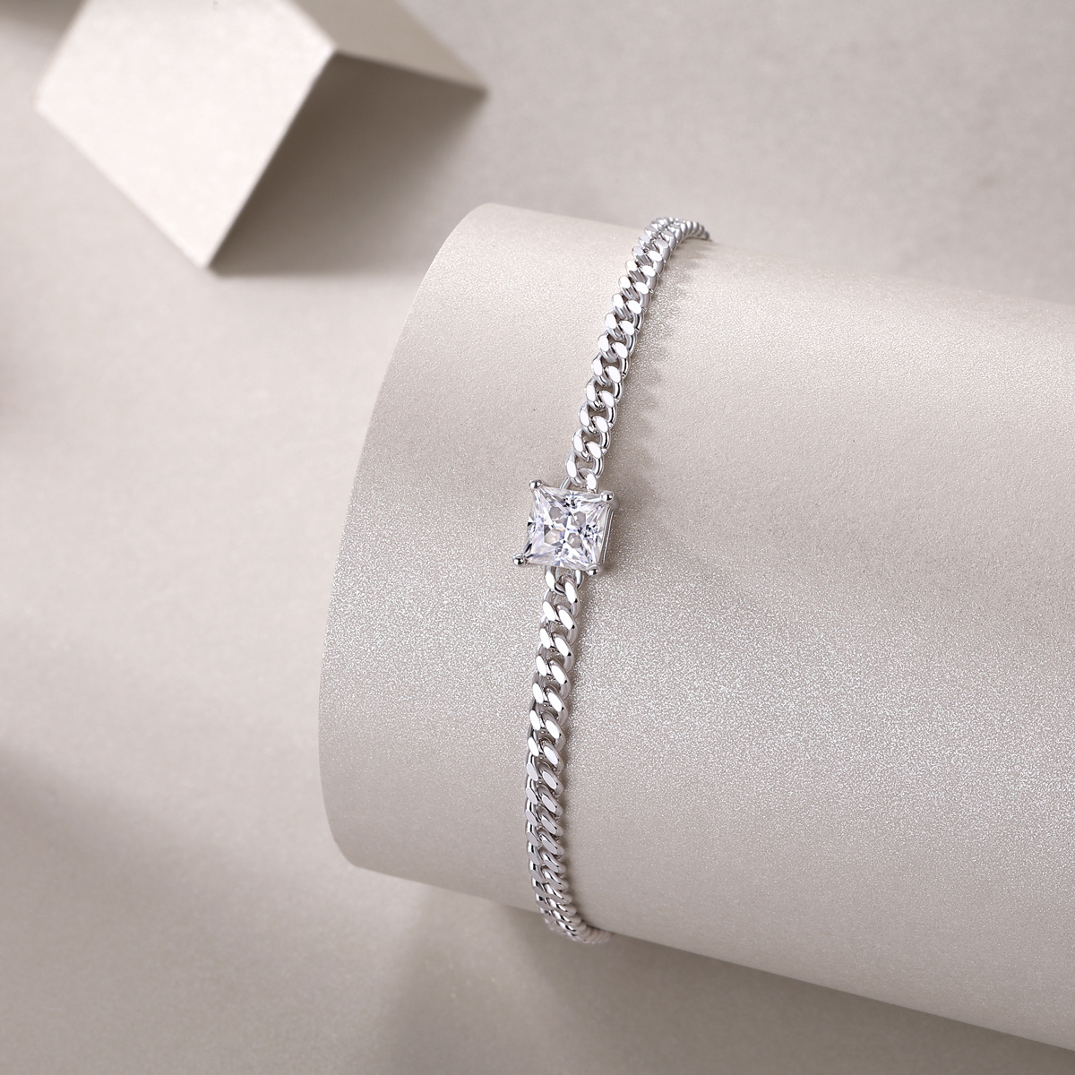 Square 5mm Moissanite Unisex Bracelet - Hypoallergenic Chain length adjustable, nickel free, sparkling gemstone jewelry