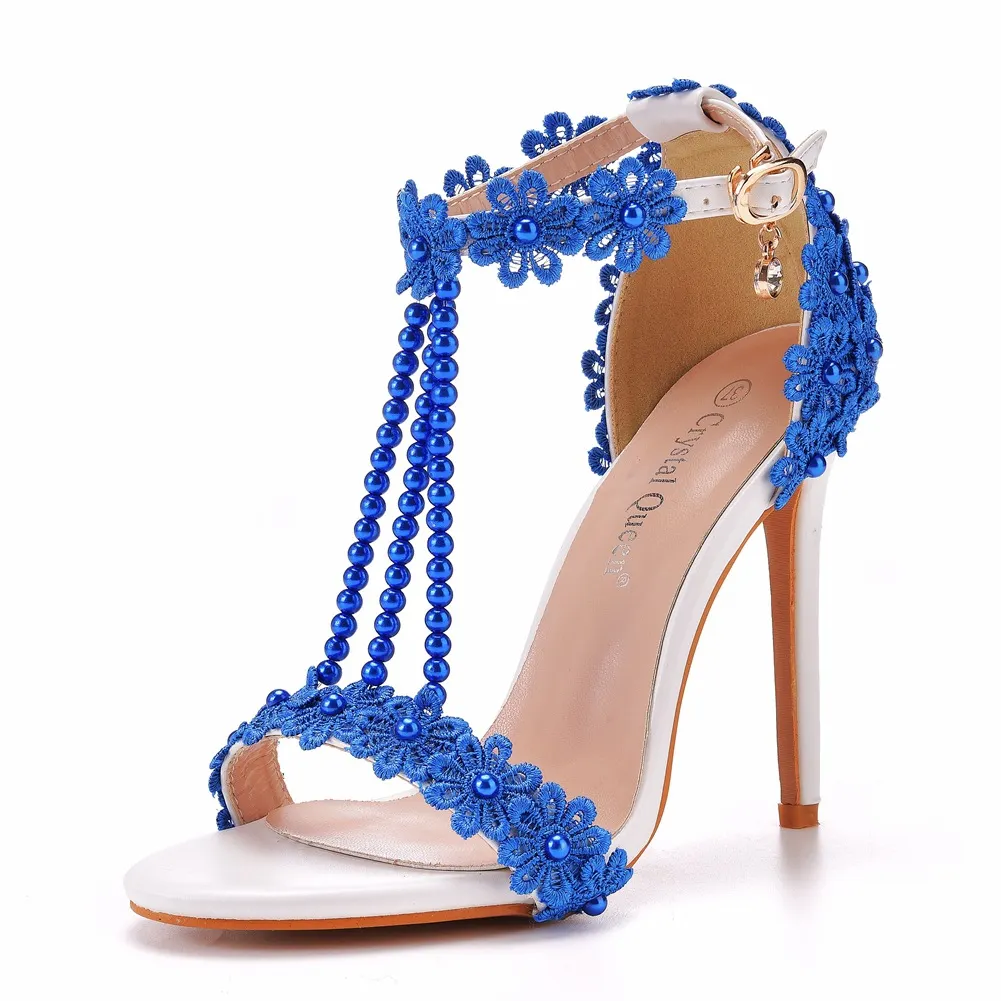 Breakj Breakj White Buckle Shoes Fine Heel Fish Mouth Roman Exposed Toe Sandals 11 Cm Beaded High-Heeled Sandals