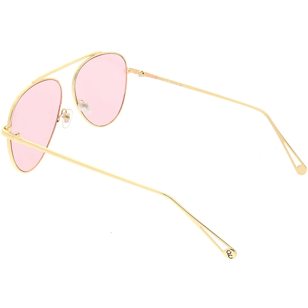 Premium Modern Metal Aviator glasses Single Brow Bar Color Tinted Flat Lens 57mm