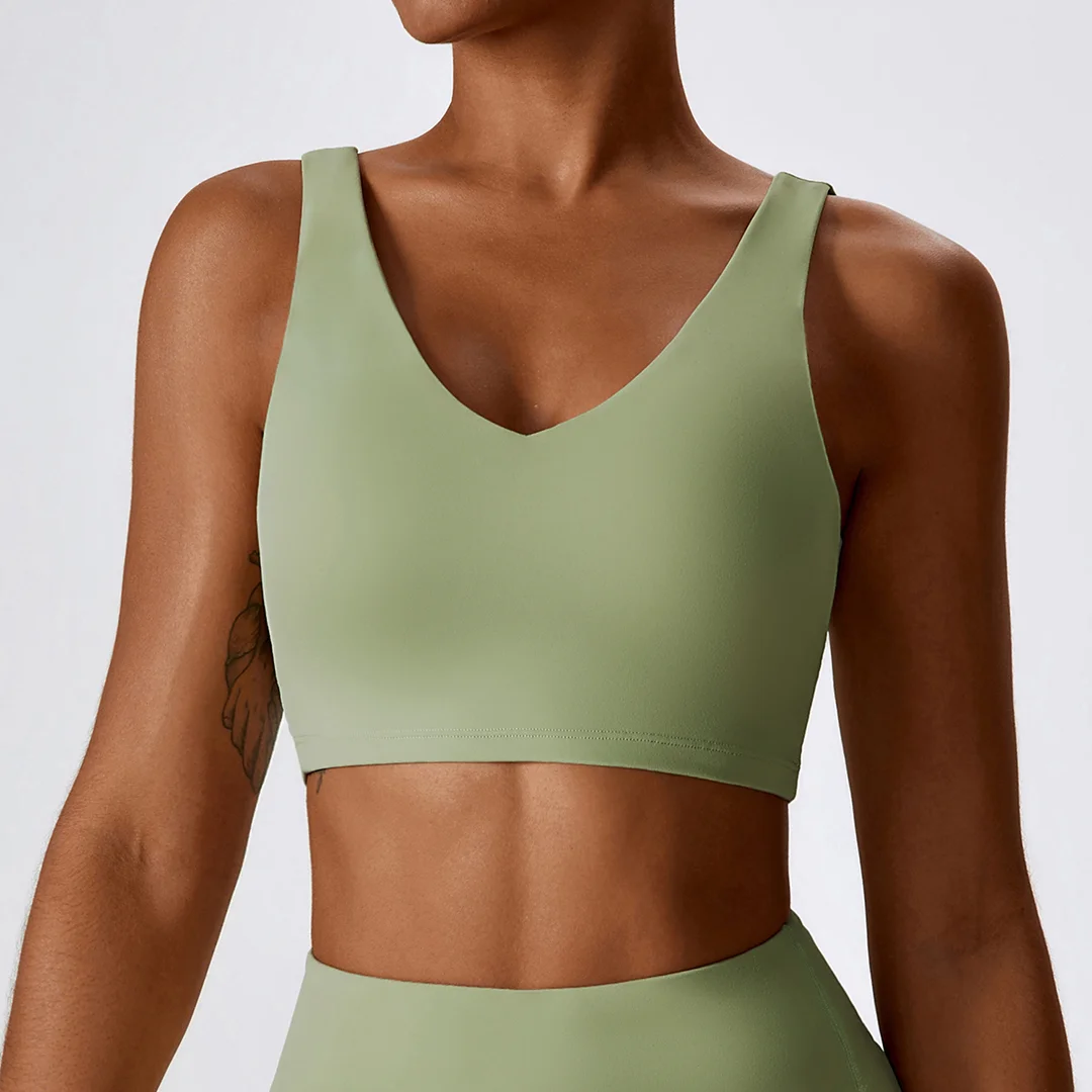 Large neckline solid color yoga bra