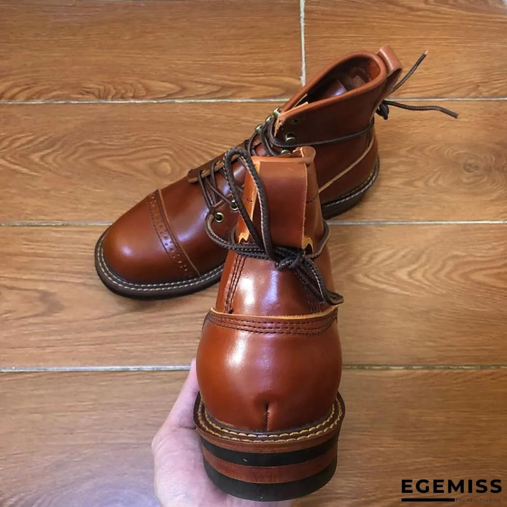 Genuine Genuine Leather Lace-Up Vintage High Quality Tooling White Ankle Boots Motorcycle Boots | EGEMISS