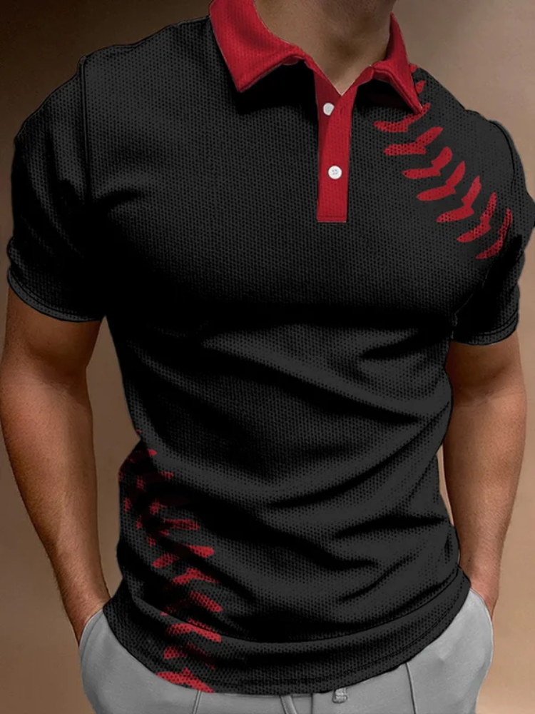 Comstylish Men's Casual Baseball Print POLO Shirt