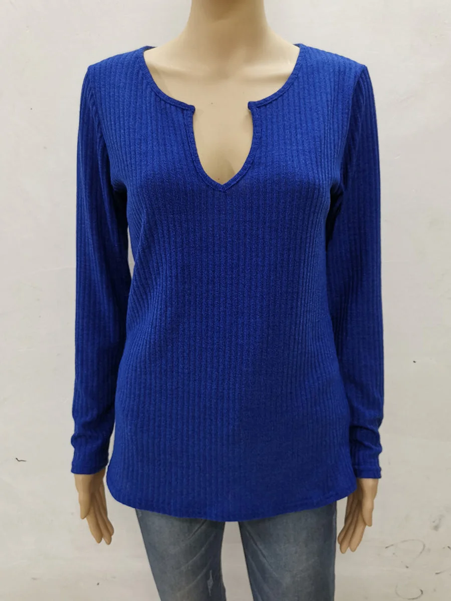 Knitted V-Neck Solid Color Thin Sweater