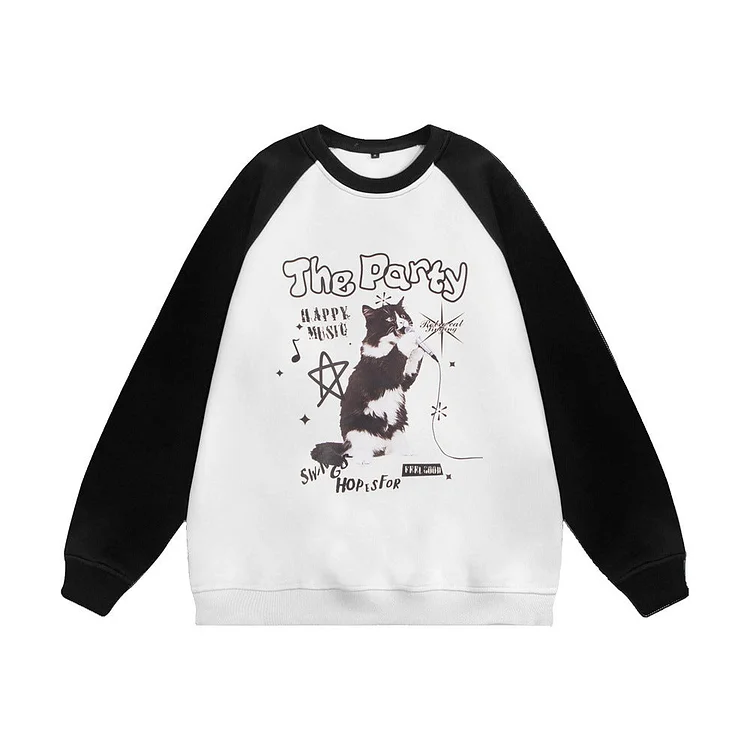 Men Hoodie Hip Hop Rock Animal Kitten Print Sweater
