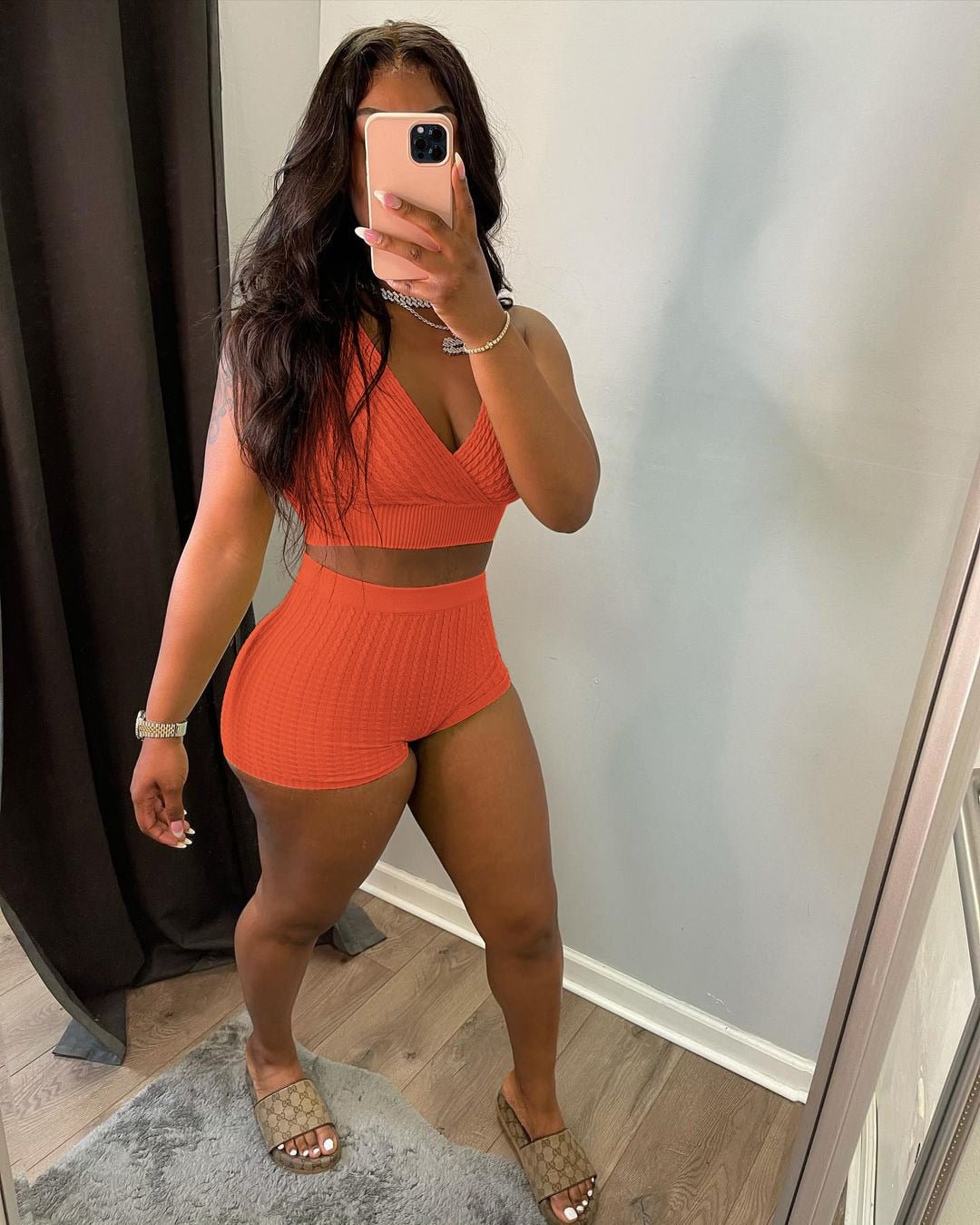 CM.YAYA Women Set Solid Waffle Sleeveless V-neck Crop Tops Strechy Shorts Two 2 Piece Sets Tracksuit Sweatsuit Summer Outfits