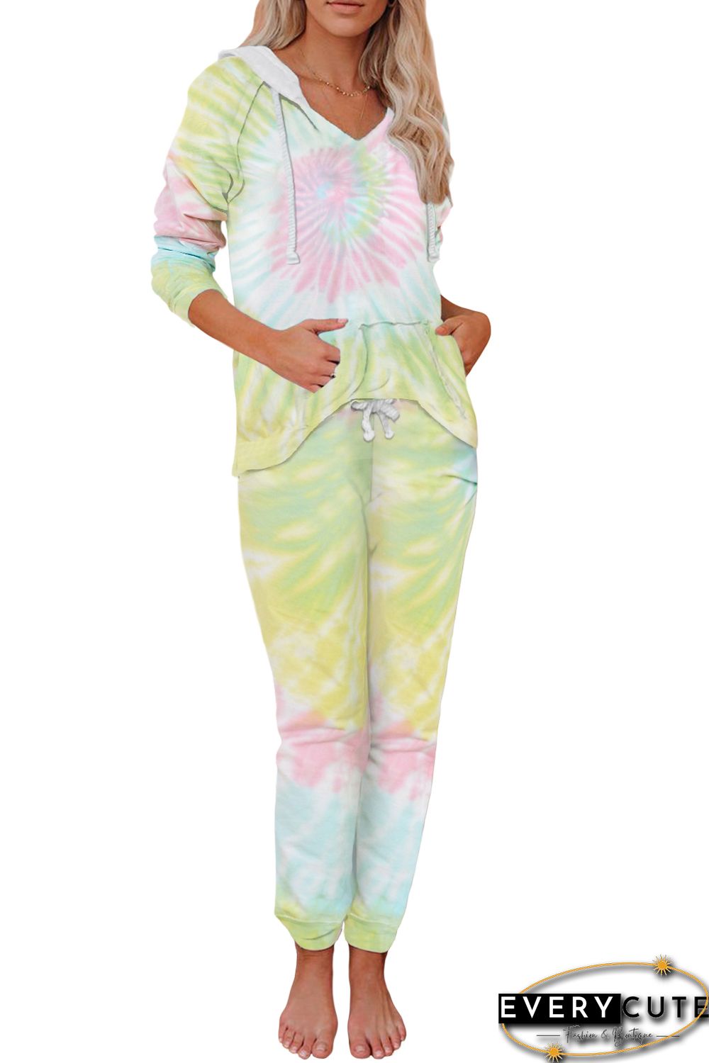 Yellow Utopia Cotton Blend Tie Dye Hoodie Joggers Loungewear