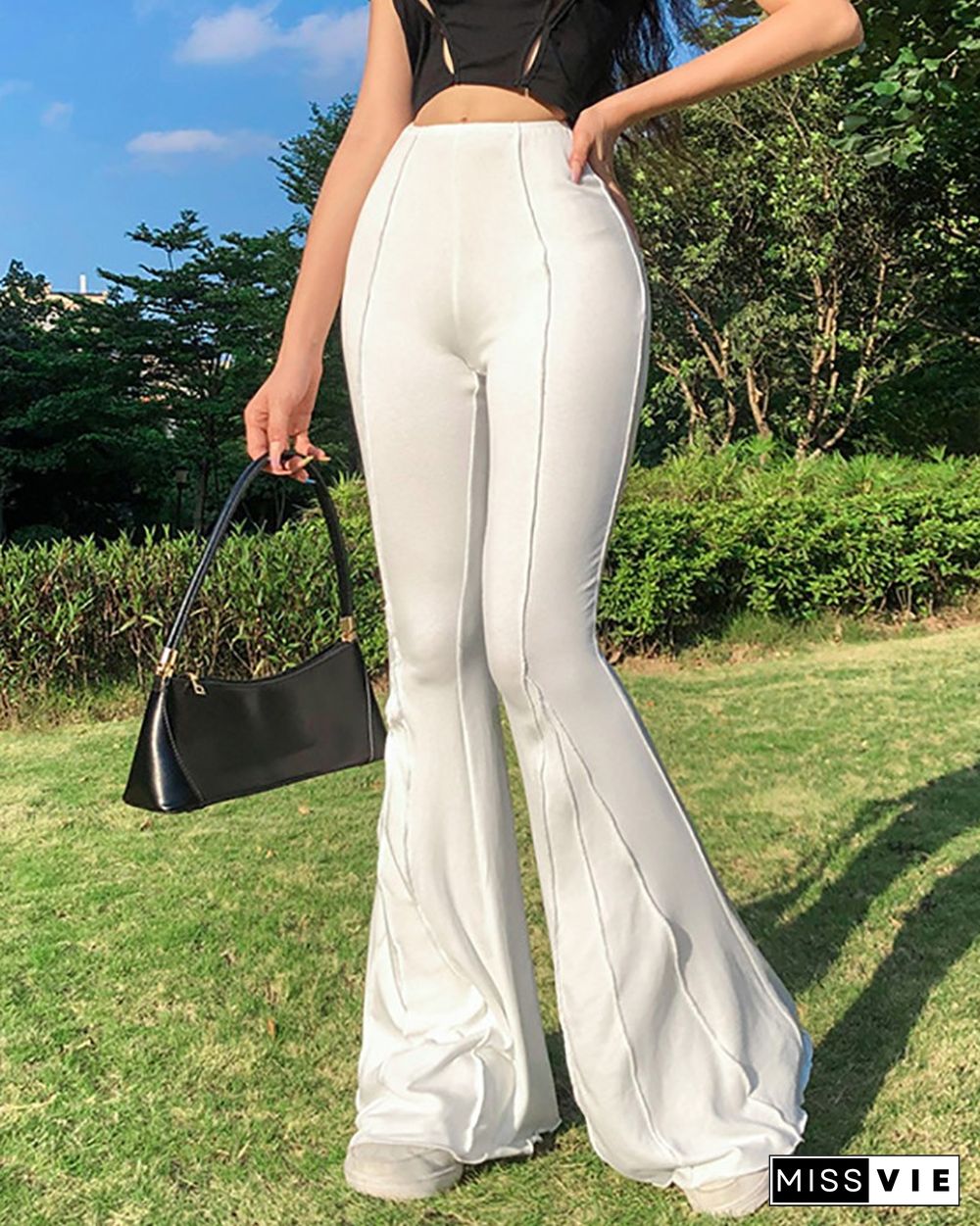 Contrast Piping Knit Bootcut Pants