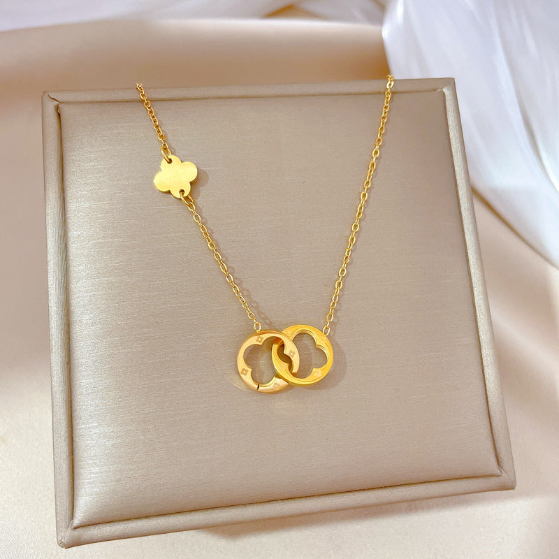 Women Fashion Geometric Titanium Steel Diamond Inlay Necklaces