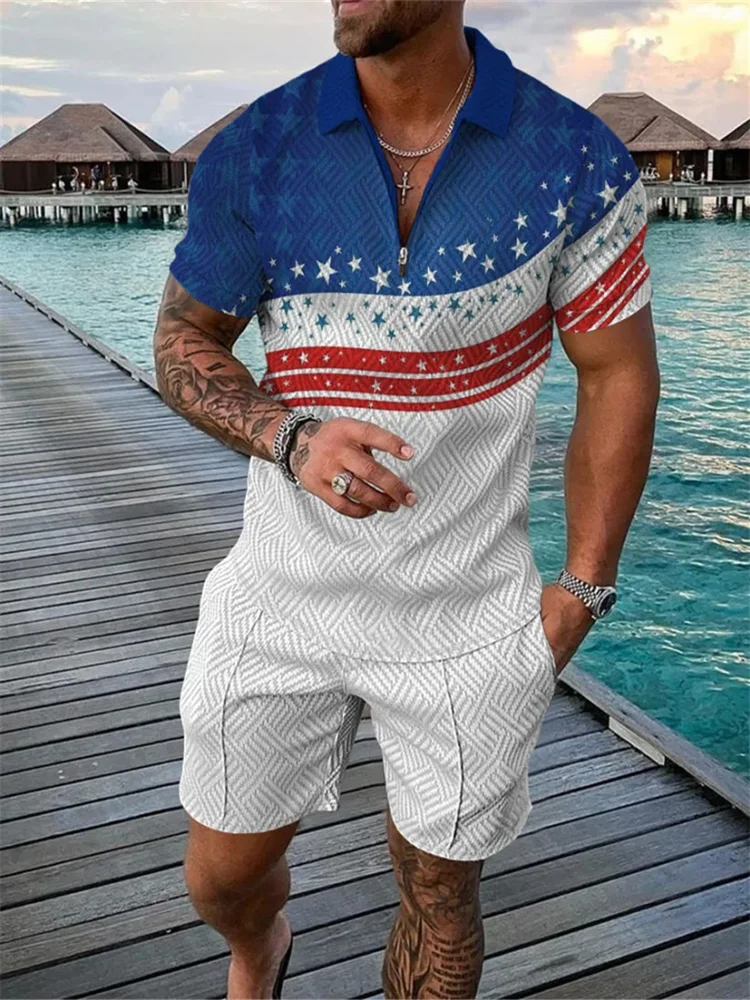 Comstylish Independence Day Men's Stylish Print Holiday Polo Set