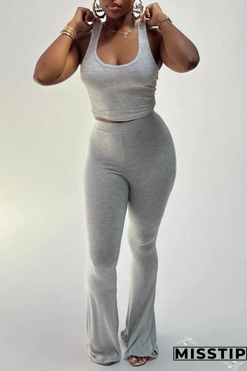 Pink Casual Solid Vests Pants U Neck Sleeveless Two Pieces