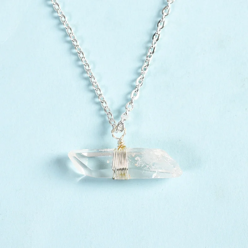 White Crystal Irregular Original Stone Pendant Necklace