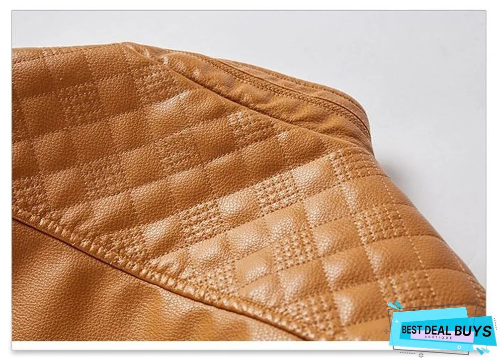 Mens Leather Jacket Fashion Vintage Leather Plus Size Stand Collar Coat