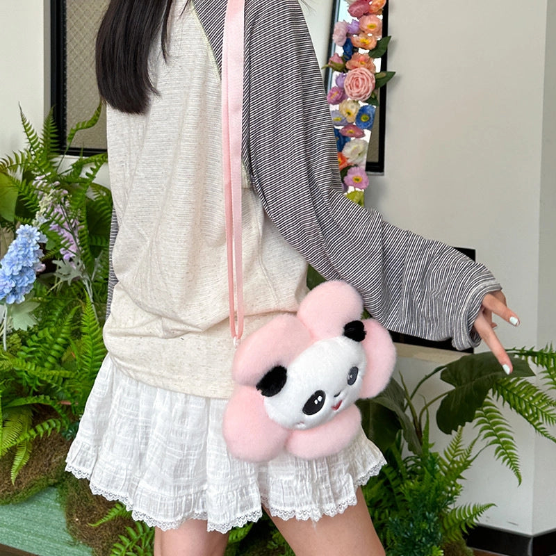 Kid’S Plush Animal Flower Cute Oval Zipper Shoulder Bag Crossbody Bag