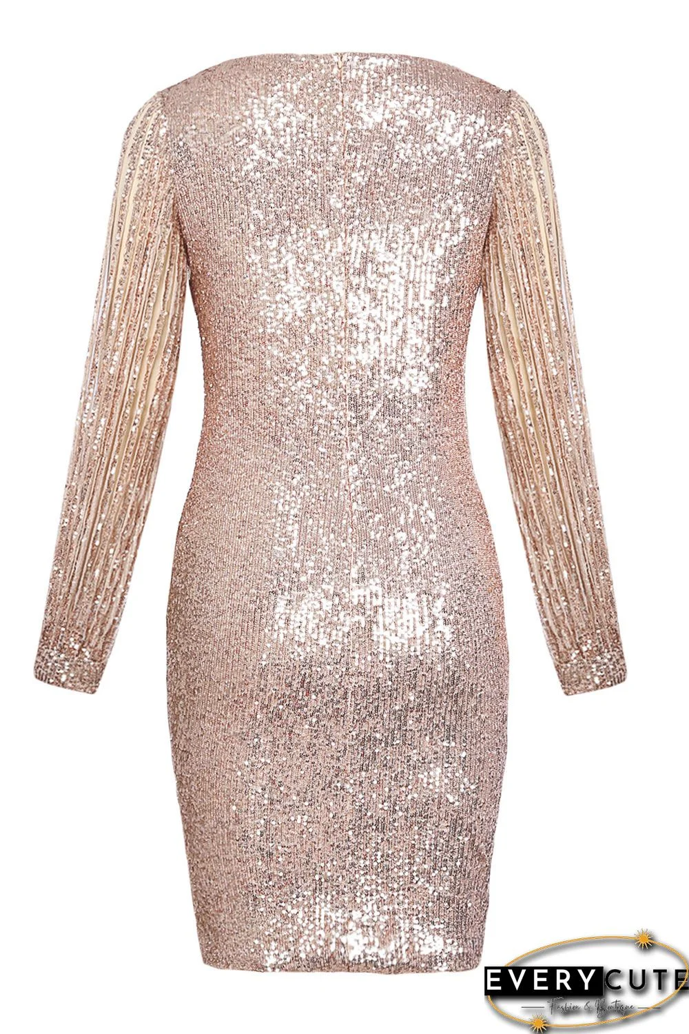 Nude Sequin Tassel Sleeve Bodycon Evening Dress