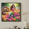 Tulip Garden Beaded Lady Special Shaped 5D DIY Partial Drill Diamond Painting Kits for Adults Beginners Home Decor Diamonds Dots Gem Art Kits Diamond Dots Paintings 11.81 X11.81inch