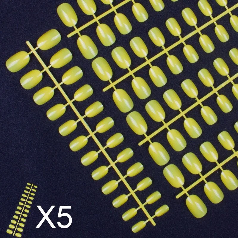 5 Set Mixed Colors 24 Pieces Per Set Fashion Round Colored False Nails Full Cover 10 Size Fake Nails for DIY Press on Nails-Nail Inspo