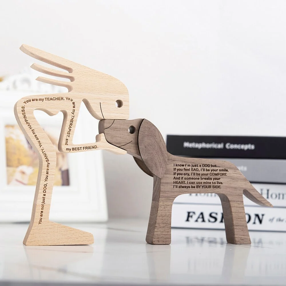 Wooden Dog Decoration Craft Figurine Family Puppy Table Ornament Wood Carving Model Creative Decoration For Lovely Gifts