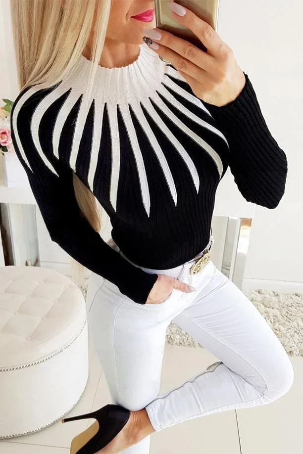 Fashion Casual Patchwork Turtleneck Top