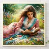 Diamond Painting-DIY Round Part AB Drill Girl Reading Book(45*45CM)