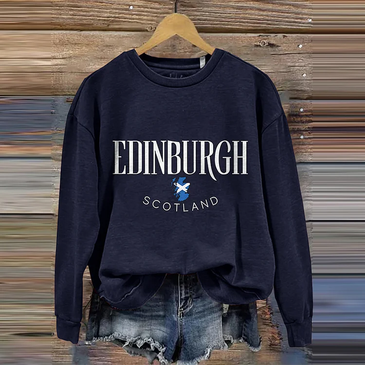 Comstylish Edinburgh Scotland Print Round Neck Long Sleeve Sweatshirt