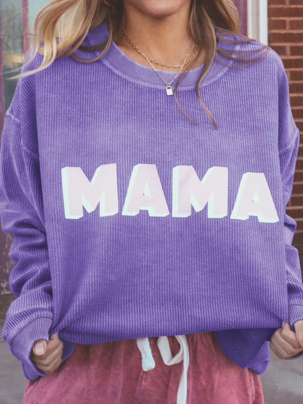 Violet MAMA Ribbed Round Neck Pullover Sweater