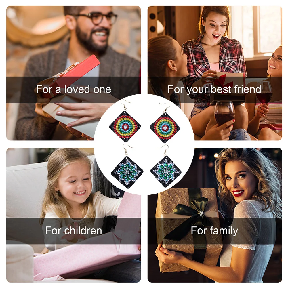 4PCS 5D DIY Diamond Painting Square Drop Earrings(Double-sided)