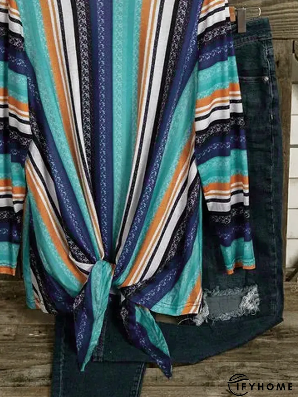 Color-block Long Sleeve Crew Neck Tunic T-Shirt | IFYHOME
