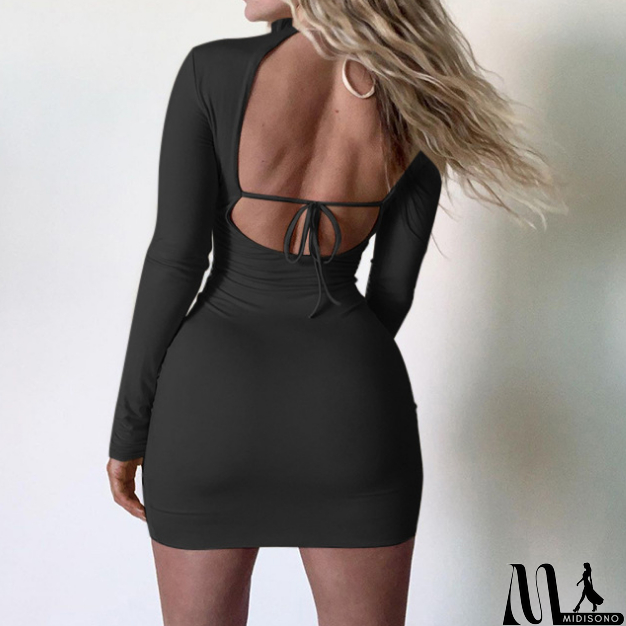 MidiSono - Slim Sexy Women'S Round Neck Long Sleeve Dress