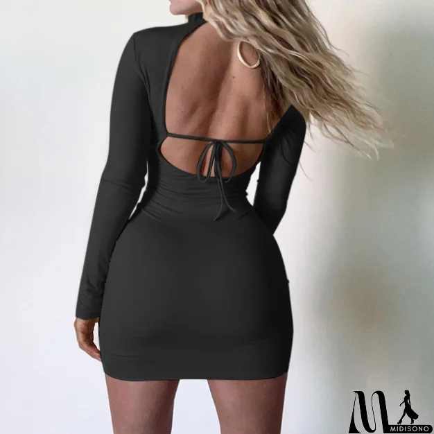 MidiSono - Slim Sexy Women'S Round Neck Long Sleeve Dress