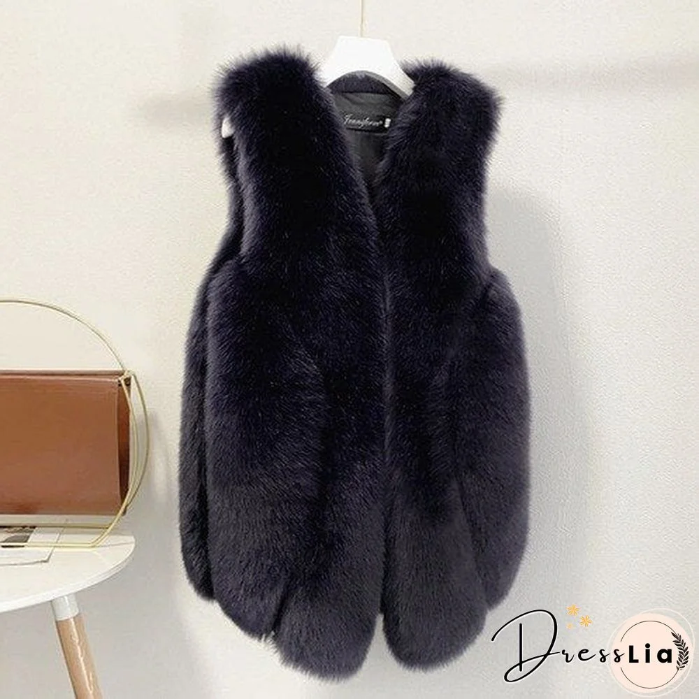 Fur Coat Artificial Fur Faux Fur Sleeveless Jacket Women Winter Warm Fur Vests Leather Female Oversize Fox Fur Overcoat