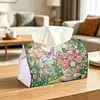 (24cm)Diamond Art Tissue Box DIY PU Napkin Cover for Home(Butterflies and flowers)