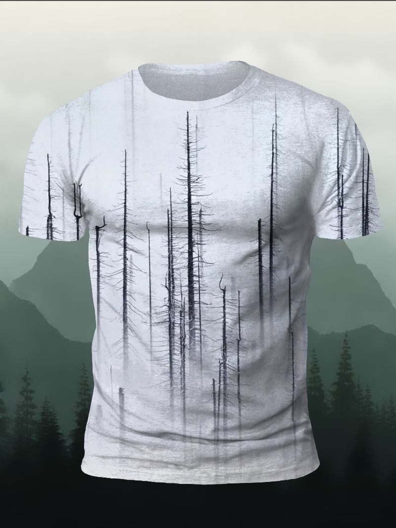 Men's Foggy Woods Print Casual Short Sleeve T-shirt