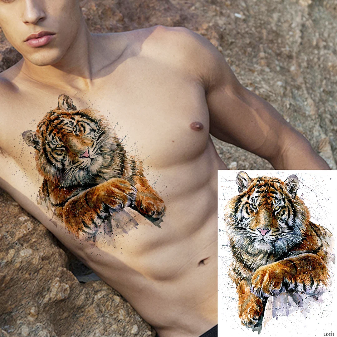 Sdrawing High Quality Lion Tiger Temporary Tattoos For Men Boys Realistic Fake Black Waterproof Tattoos Decal For Adult Party Supplies