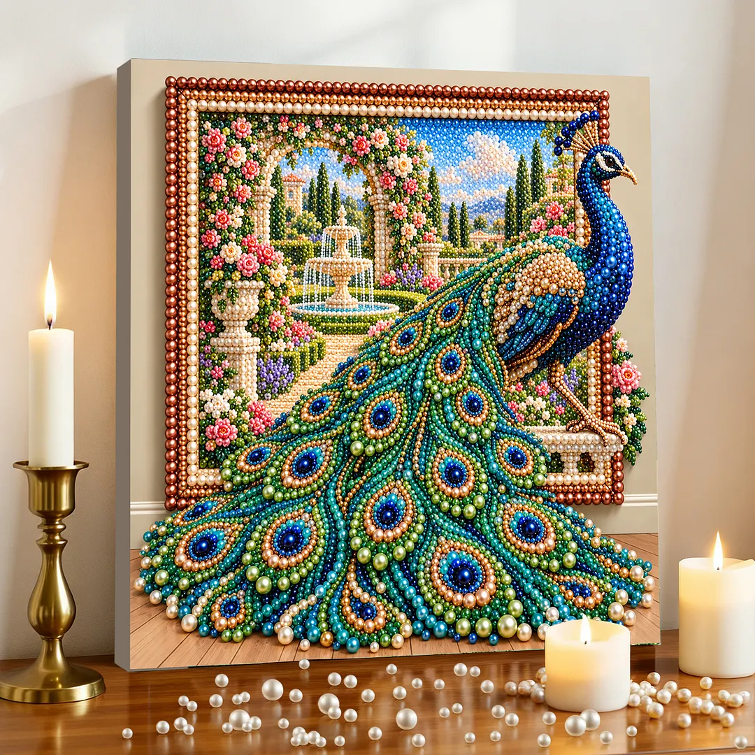 Framed Bead Painting Kit Pearl Peacock for Adults 11.81x11.81in